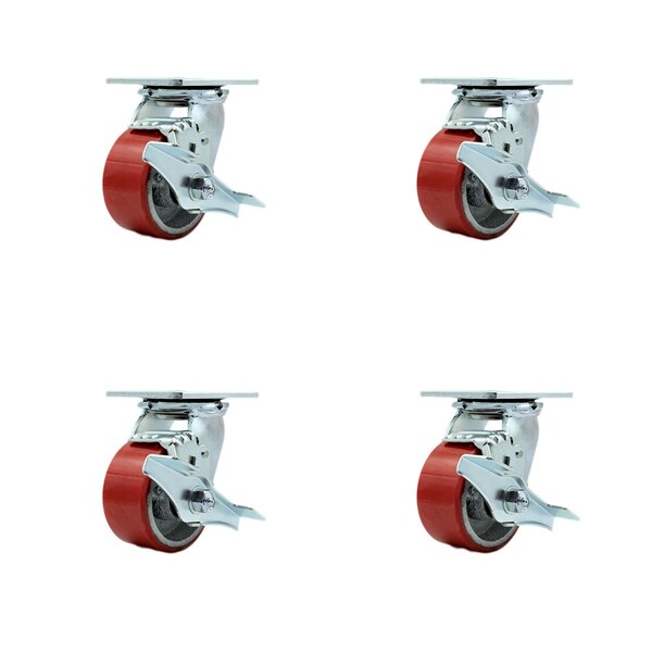 Service Caster Tool Box Caster Wheel Set 4'' Red Poly on Cast Iron Swivel Casters, 4PK TOOL-SCC-30CS420-PUR-RS-TLB-4 - main